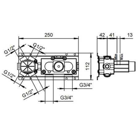 Внутренняя часть термостатического смесителя для душа, переключатель на 4 источника Fantini Aquadolce 19 00 D274A