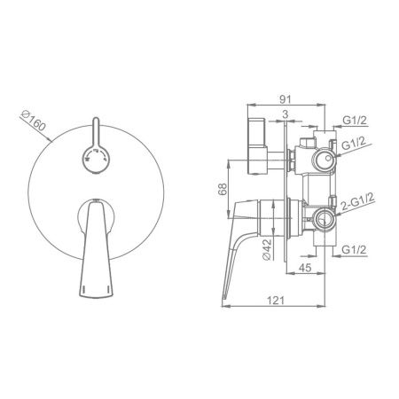 Смеситель для ванны и душа Raglo R07.273.09 встраиваемый в стену графит