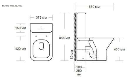 Унитаз напольный с бачком MILLEAU MYL320GW RUBIS MYL320GW белый глянцевый с сиденьем микролифт безободковый смыв воронка-водоворот