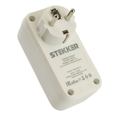Сетевой фильтр 1-местный с/з с выключателем Stekker Nova (Нова) 50143