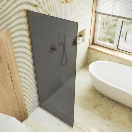 Душевая перегородка Maybah Glass MGD-1356-3у 99х195 стекло тонированное профиль золото глянцевое