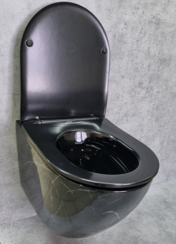 Унитаз подвесной CeramaLux 2212BM черный мрамор с сиденьем микролифт каскадный смыв - фото 4