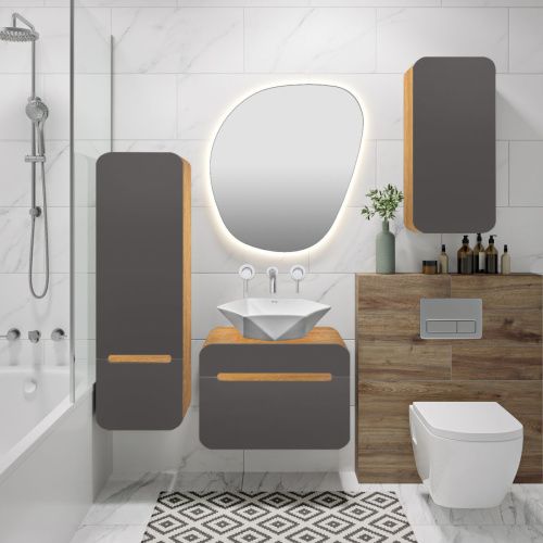 Шкаф-пенал RUNO Ницца 00-00002129 35х32х112 подвесной цвет графит - фото 3