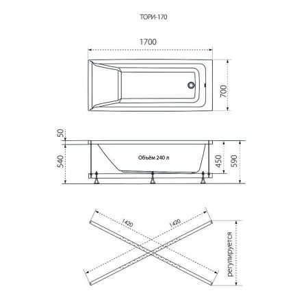 Ванна акриловая 1ACReal Тори Щ0000042932 170х70 пристенная прямоугольная без ножек и каркаса