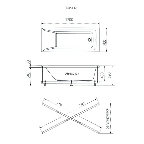 Ванна акриловая 1ACReal Тори Щ0000042932 170х70 пристенная прямоугольная без ножек и каркаса - фото 5