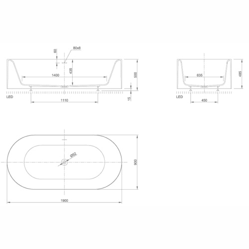 Ванна из искусственного камня Knief Moon 0600-030-01 190х90 встраиваемая прямоугольная - фото 2