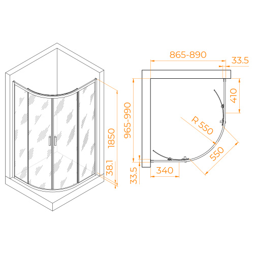 Душевой уголок RGW Passage 41086190-11 90х100 стекло прозрачное профиль хром глянцевый без поддона - фото 2