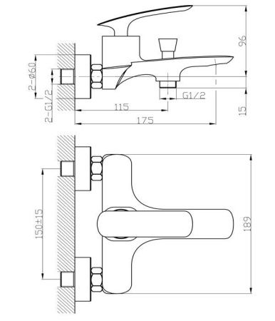 Смеситель для ванны Tokito FUJI TOK-FUJ-1014 настенный хром