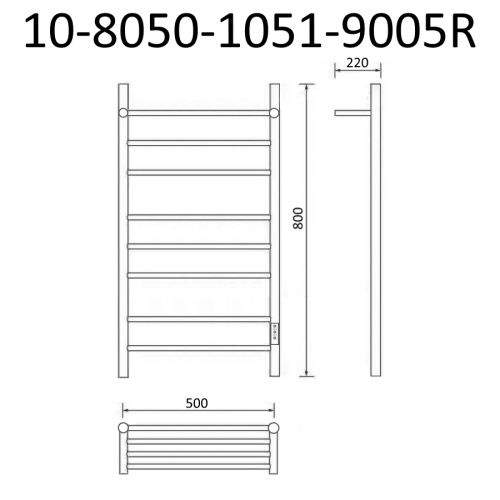 Полотенцесушитель Маргроид Вид 10 10-8050-1051-9005R 53х80 электрический черный матовый - фото 5
