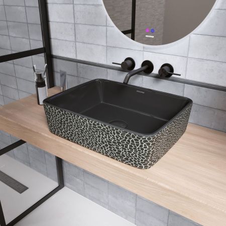 Раковина из сантехнического фаянса Grossman Color GR-3016BBL 50х40 накладная цвет черный без отверстий под смеситель