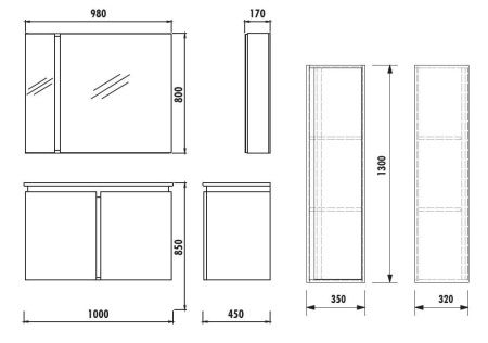 Тумба с раковиной Creavit Verti VE0100.42.VV 100х50