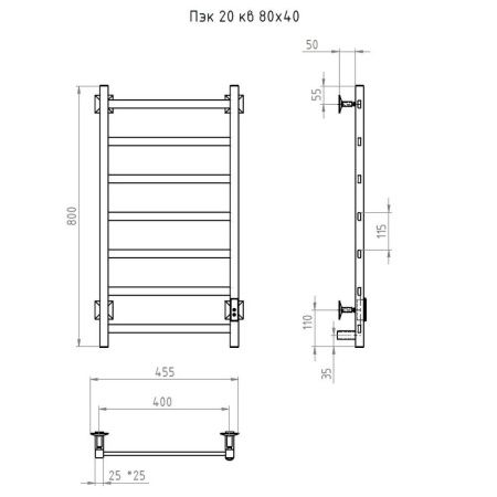 Полотенцесушитель электрический Тругор Пэк сп Пэк20кв/8040матхр 45х80 хром
