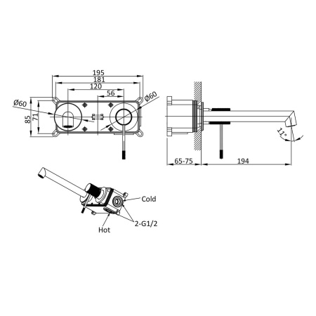 Смеситель для раковины Vincea Desire VBFW-1D1GM встраиваемый в стену вороненая сталь