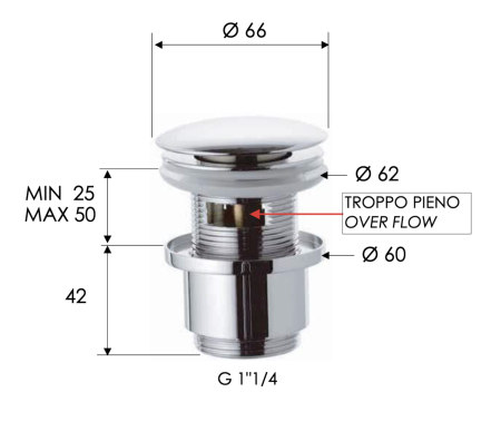 Донный клапан Remer 905CC2114XV нержавеющая сталь