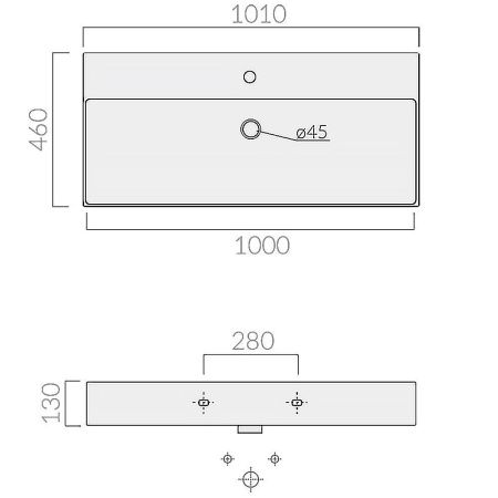 Раковина из сантехнического фарфора Galassia Meg11Pro 8937 100х50 подвесная цвет белый