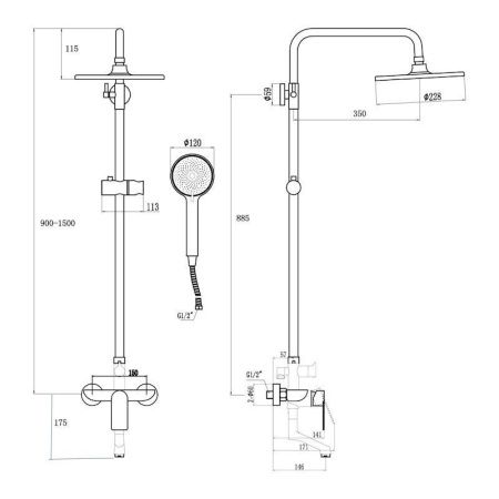 Душевая стойка Fmark FS8845Q настенная цвет серый