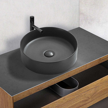 Раковина из сантехнического фарфора Vincea VBS-216MA 39х39 накладная цвет антрацит матовый без отверстий под смеситель