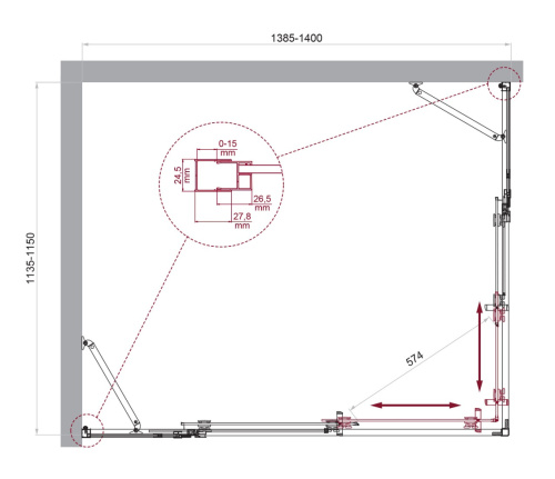 Душевой уголок BelBagno LUCE LUCE-AH-22-140/115-C-Cr 140х115 стекло прозрачное профиль хром глянцевый без поддона - фото 2