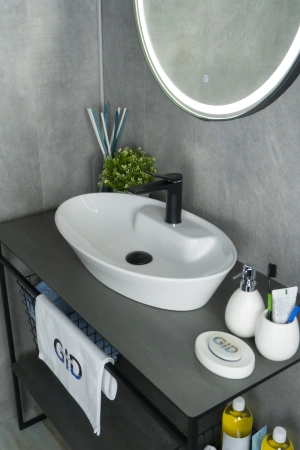 Раковина керамическая Gid Lago 51142 60х40 накладная цвет белый 1 отверстие под смеситель