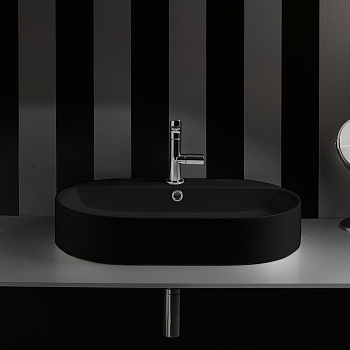 Раковина из сантехнического фарфора Kerasan Ciotola 028531*1 65х40 накладная цвет черный матовый 1 отверстие под смеситель