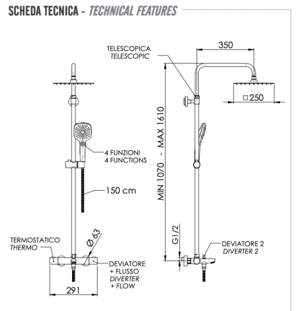 Душевая стойка Remer Elegance EQ34A8CPUFS25G настенная цвет хром с термостатом