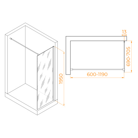 Душевая перегородка RGW Walk In 351001007-31 70х195 стекло тонированное профиль хром глянцевый