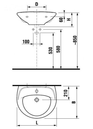 Раковина из сантехнического фарфора Jika Lyra 8142720001049 60х50 подвесная цвет белый