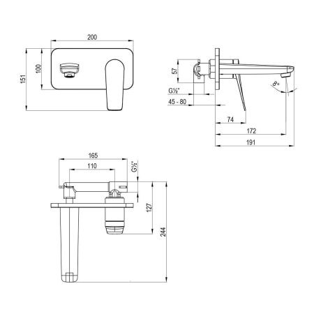 Смеситель для раковины LeMark Bronx LM3726BL встраиваемый в стену черный