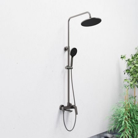 Душевая стойка Tokito Rain TOK-RAI-1017GM настенная цвет вороненая сталь