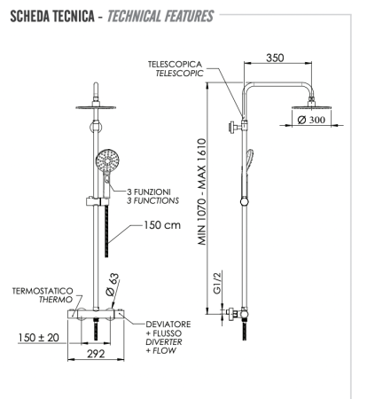 Душевая стойка Remer Elegance EQ32A8MPMD30 настенная с термостатом