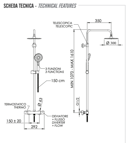 Душевая стойка Remer Elegance EQ32A8MPMD30 настенная - фото 2