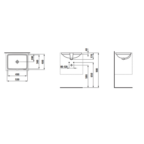 Раковина керамическая Laufen Pro 49 см 8.1196.0.000.109.1 встраиваемая цвет белый без отверстий под смеситель - фото 2
