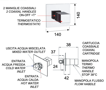 Смеситель для душа Remer Q-Elegance QT30CFP встраиваемый в стену черный брашированный хром