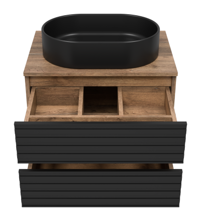 Тумба под раковину Brevita Dakota DAK-09060-19/02-2Я 60х48х43 подвесная цвет черный/коричневый