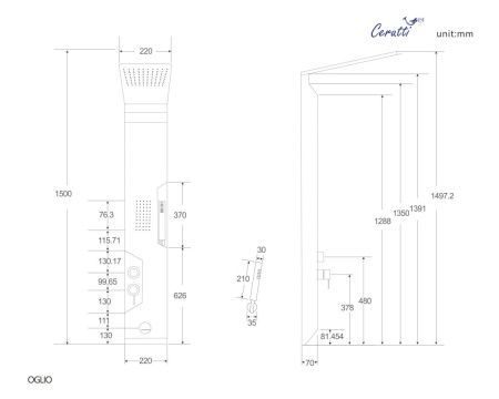 Душевая панель Cerutti SPA CT8987 настенная цвет черный