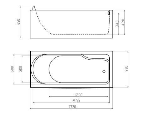 Ванна акриловая гидромассажная Gemy G9006-1.7 B R 170х75 пристенная прямоугольная с каркасом
