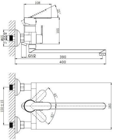 Смеситель для ванны Rush Tenerife TE2835-51 настенный хром