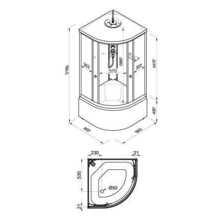 Душевая кабина Тритон Лайт Щ0000061838 90х90 четверть круга с крышей ориентация универсальная