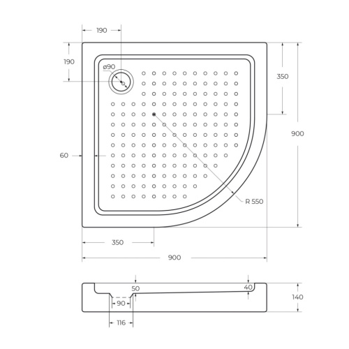 Душевой поддон Cezares TRAY-A-R-90-550-15-W-W0 90х90 акрил белый - фото 2
