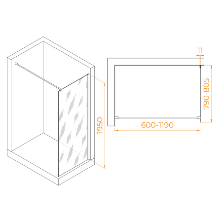 Душевая перегородка RGW Walk In 35100208-31 80х195 стекло тонированное профиль хром глянцевый