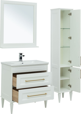 Комплект мебели: тумба с раковиной 78x47x65 + зеркало Aquanet Бостон М 00281193 напольный/подвесной цвет белый