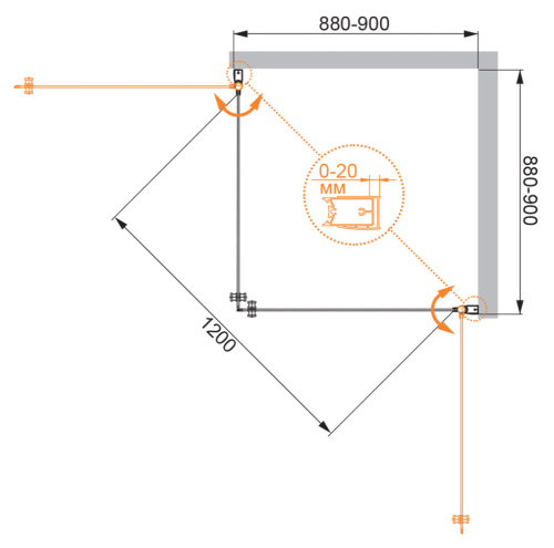 Душевой уголок Cezares ELENA ELENA-W-A-2-90-P-Cr 90х90 стекло рифленое профиль хром глянцевый без поддона - фото 3