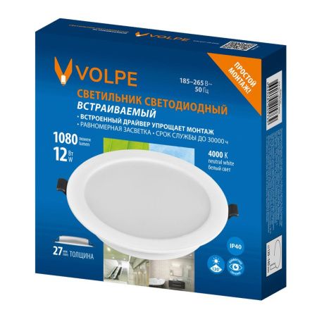Светильник встраиваемый Volpe ULM-Q237 12W/4000K WHITE