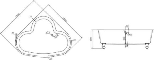 Ванна акриловая BelBagno BB07 150х150 пристенная полукруглая - фото 2