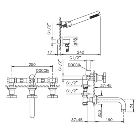 Смеситель для ванны Nicolazzi Monte Croce 2203CR27 встраиваемый в стену хром
