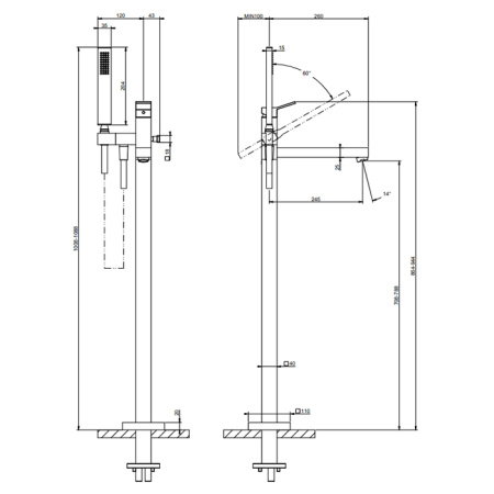Смеситель для ванны Gessi Rettangolo K 53129#707 напольный черный (внешняя часть)