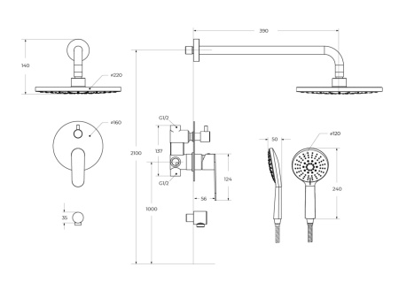 Душевая система Cezares STYLUS STYLUS-DSET-IN встраиваемая цвет сатин