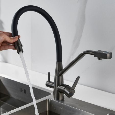 Смеситель для кухни Shevanik S968T на мойку оружейная сталь