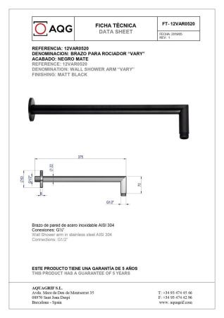 Кронштейн для верхнего душа AQG 12VAR0520 черный