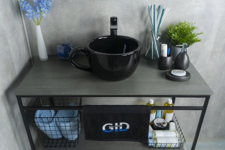 Раковина керамическая Gid Creativo 52230 40х30 накладная цвет черный без отверстий под смеситель